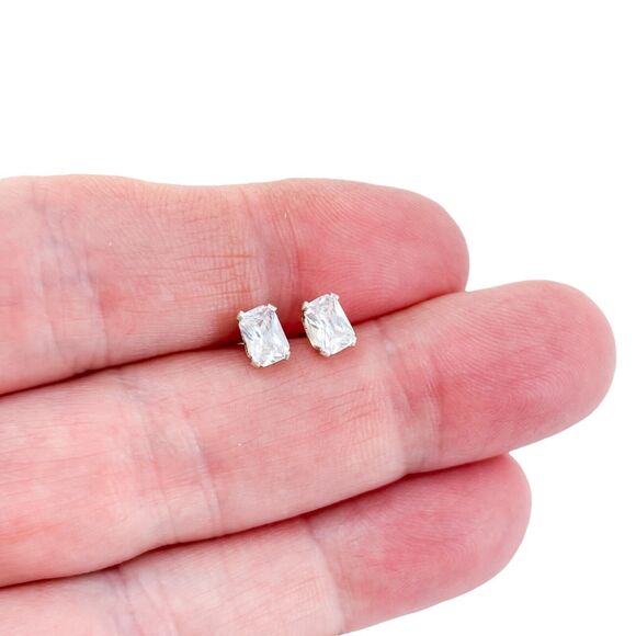 Vintage Sterling Silver 925 Rectangular Cubic Zirconia Stud Earrings - Picture 1 of 6